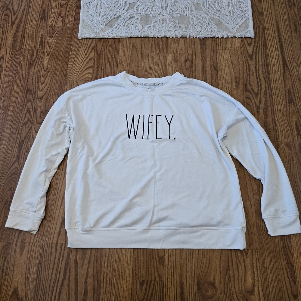 Rae Dunn Wifey Sweatshirt White Pullover Crew Neck Top Bride Classic Casual  XL - Picture 2 of 9